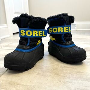 Sorel Snow Commander Winter Boots Black Blue Yellow Youth Toddler Size 9
